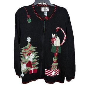 Vintage Tiara Women Christmas Full Zip Embroidered Sweater Sz 18/20 Pets